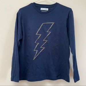 Nwt?Zara Kids Lightning Bolt Long Sleeve Tee Cotton Navy